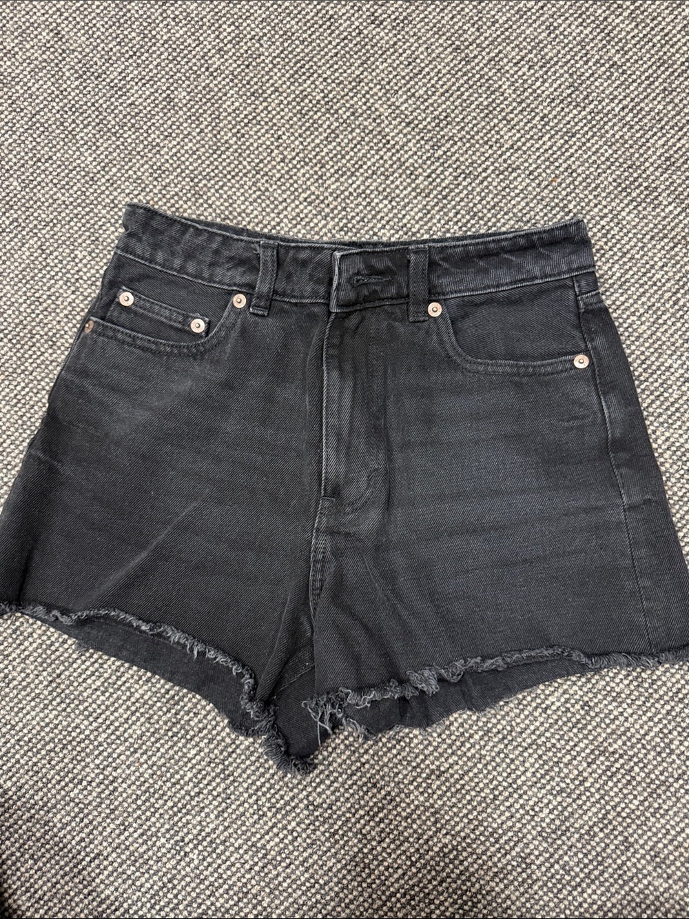 Monki Black Frayed Hem Denim Shorts